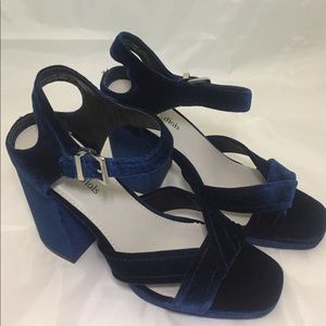 Seven Dials Poliana Blue Velour Platform Heels
